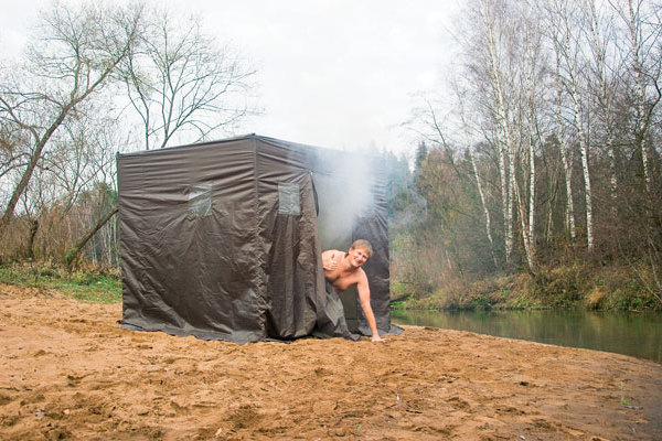 Походная баня может быть организована в палатке